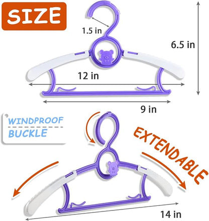 Baby Hangers for Nursery Closet 60 Pack Plastic Kids Clothes Hanger Space Saving Non Slip Extendable Toddler 11-14” Adjustable Hangers Heavy Duty Clothing Infant Hanger Bulk, Purple