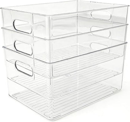 6 Pack Thick Clear Stackable Storage Bins, Cabinet Organizer, Plastiic Containers with Handle for Kitchens, Bathrooms and Fridge and Desktop