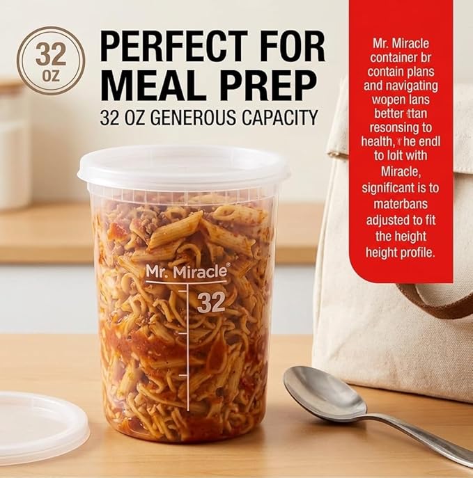Mr Miracle Deli Containers with Lids - 12 Pack of 32 oz Clear Airtight Reusable Plastic Food and Multi-Purpose Containers - Microwave, Freezer, and Dishwasher Safe