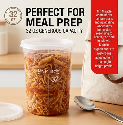 Mr Miracle Deli Containers with Lids - 12 Pack of 32 oz Clear Airtight Reusable Plastic Food and Multi-Purpose Containers - Microwave, Freezer, and Dishwasher Safe