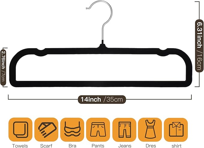 Pants Hangers 30 Pack Velvet Pant Hangers,Heavy Duty Velvet Hangers for Pants,Jeans,Scarf,Towels,Tank Top,Coat.Closet Organizers and Storage（Black）