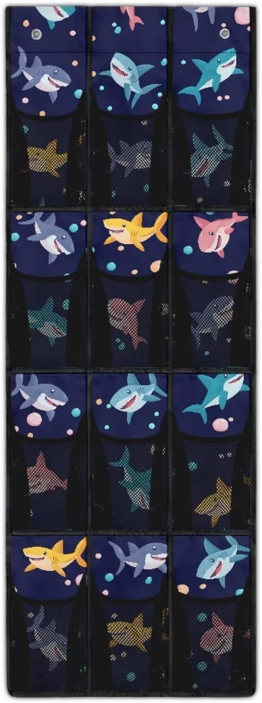Generic Blue Shark Over The Door Storage Organizer Waterproof Over The Door Storage Organizer Shoes Over Door Storage Organizer with Waterproof Pockets for Bathroom Kitchen