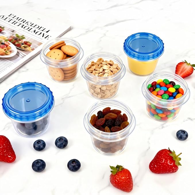 12 Pack 4oz Small Freezer Storage Containers with Twist Top Lids Airtight, Mini Reusable Plastic Food Storage Containers with Lids for Snack Condiment Salad Dressings Sauces Soup, Condiment Sauce Cups