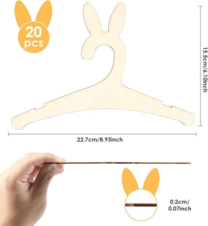 20Pcs Kids Wooden Hangers, Baby Toddler Children Wooden Hangers, Toddler Hanger, Cute Crown/Bear/Rabbit Ear Baby Hanger, Non Slip Clothes Hanger for Kids Suits, Pants and Jackets Skirt (Rabbit)