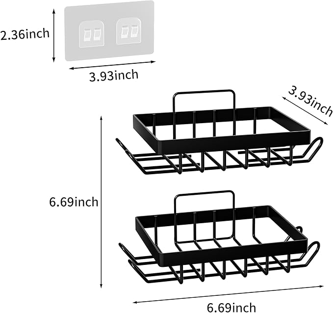 Vowupt Soap Bar Holder for Shower with 8 Hooks, Set of 2 Bar Soap Dish for Bathroom, Self Draining Shower Soaps Holder, Adhesive Soaps Saver Soap Tray Stand for Bathroom Accessories(Black)