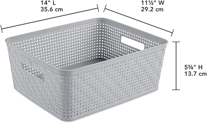 Sterilite 6-Pack Short Basket, Woven Plastic Storage Baskets for Organization, Cement - Organizing Bin Containers with Handles for Bedroom, Bathroom, Dorm, and Closet