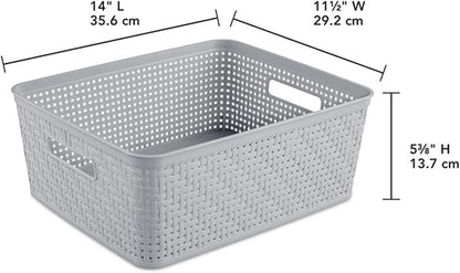 Sterilite 6-Pack Short Basket, Woven Plastic Storage Baskets for Organization, Cement - Organizing Bin Containers with Handles for Bedroom, Bathroom, Dorm, and Closet