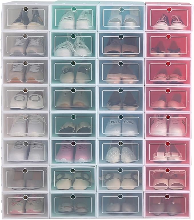 ULTECHNOVO 6pcs Stackable Shoes Storage Boxes Small Size Green Thickened Plastic Shoe Containers for Closet Organization and Travel