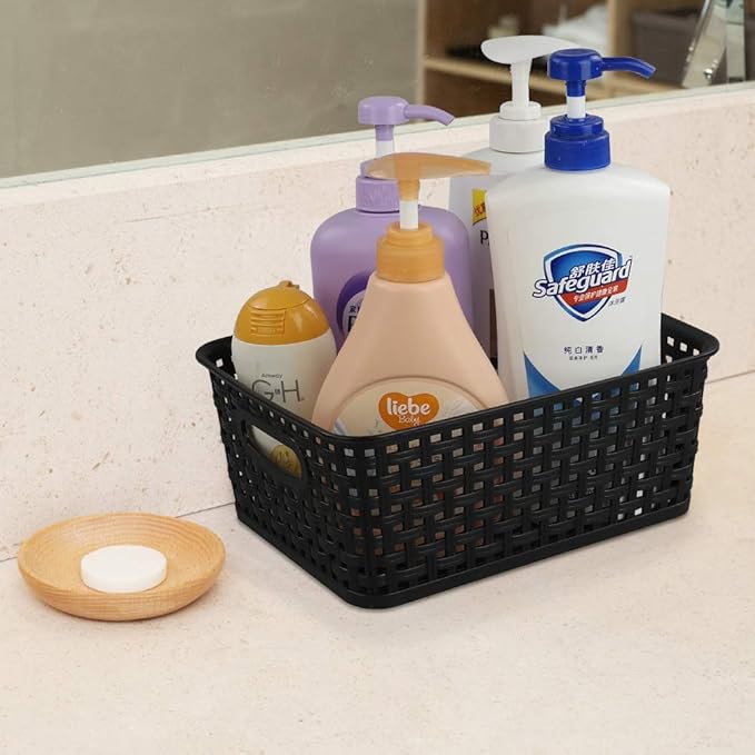 6-pack Black Woven Plastic Storage Baskets Organizing Bins