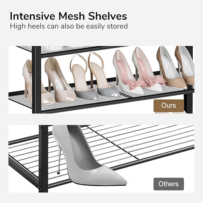 Shoe Rack, 5-Tier Shoe Storage Organizer with 4 Metal Mesh Shelves for 15-20 Pairs, Free Standing Shoe Racks, for Entryway, Hallway, Closet, Dorm Room, Industrial, Rustic Brown