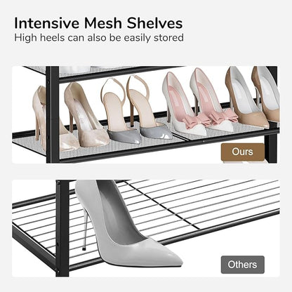 Shoe Rack, 5-Tier Shoe Storage Organizer with 4 Metal Mesh Shelves for 15-20 Pairs, Free Standing Shoe Racks, for Entryway, Hallway, Closet, Dorm Room, Industrial, Rustic Brown