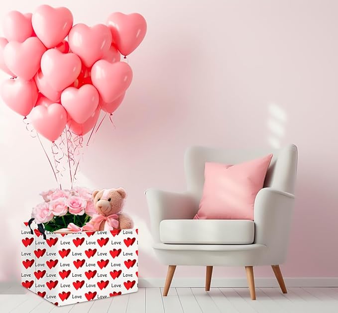 CLOCOR Rectangular Valentine's Day Gift Basket,Collapsible Fabric Storage Container,Storage Basket for Lover,Gift Bakset (Love You Heart)