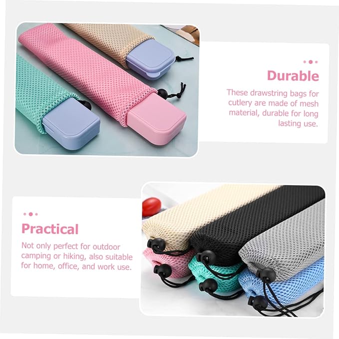 6pcs Portable Travel Utensil Bag Mesh Drawstring Case for Flatware Tableware Outdoor Camping Picnics Bbqs Everyday Use