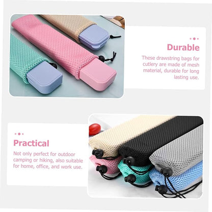 6pcs Portable Travel Utensil Bag Mesh Drawstring Case for Flatware Tableware Outdoor Camping Picnics Bbqs Everyday Use