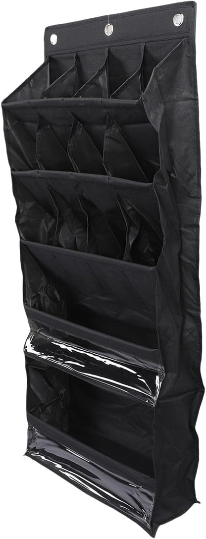 POCREATION Over the Door Hanging Shoe Organizer, Breathable Hanging Storage Holder with Pockets 42x15x101cm / 16.5x5.9x39.8in (Black)