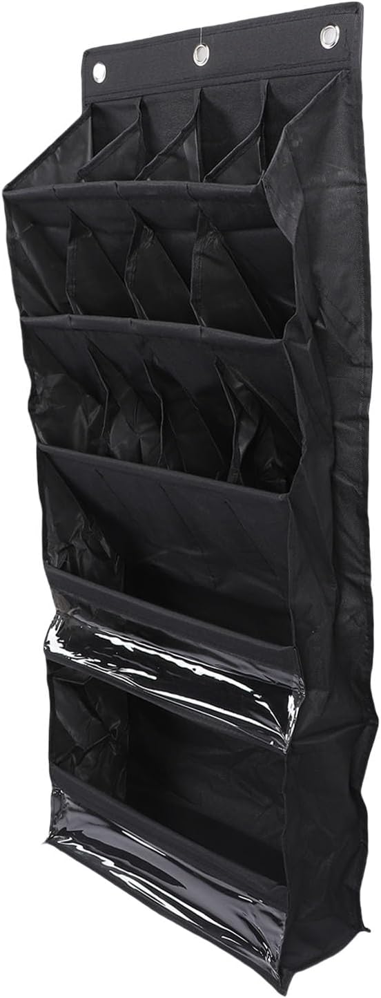 POCREATION Over the Door Hanging Shoe Organizer, Breathable Hanging Storage Holder with Pockets 42x15x101cm / 16.5x5.9x39.8in (Black)