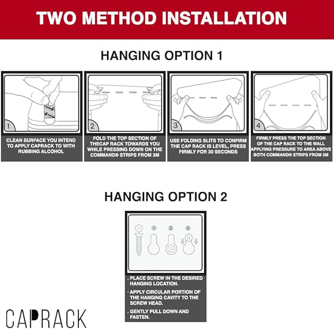 CT Design CapRack The Original Hat Organizer for Baseball Caps, Hat Rack for Wall & Storage Solution, Snapback and Fitted Holder Display, No Assembly Cap Organizer