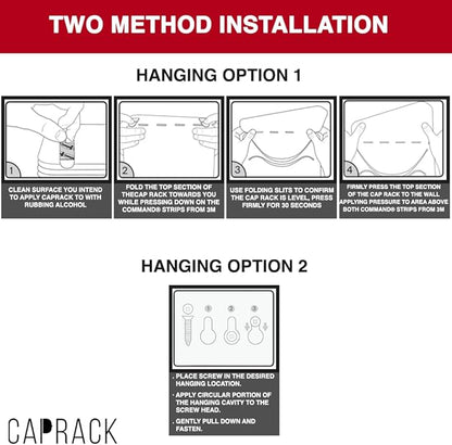 CT Design CapRack The Original Hat Organizer for Baseball Caps, Hat Rack for Wall & Storage Solution, Snapback and Fitted Holder Display, No Assembly Cap Organizer