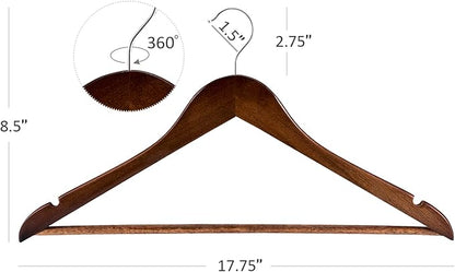 HOUSE DAY Wooden Hangers 10 Pack, Heavy Duty Wood Coat Hangers for Closet, Smooth Finish Wooden Suit Hanger with Non Slip Pants Bar, Sturdy Wood Clothes Hanger, Walnut