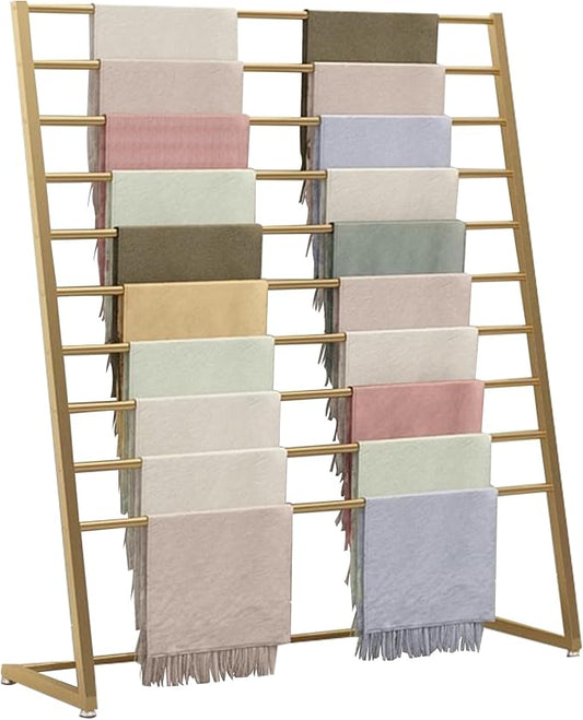 Scarf Display Stand, 10 Tier Metal Scarf Holder Organizer, Freestanding Scarf Rack for Commercial Clothing Retail Store Towel Rack Ties Belt Pants Hanging Rack