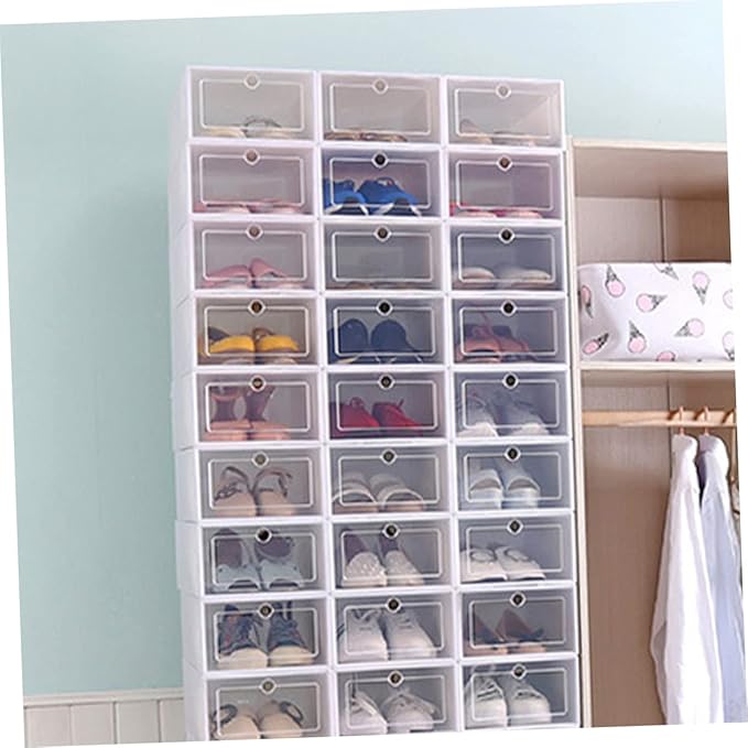 ABOOFAN 6PCS Transparent Stackable Shoes Storage Boxes with Thickened Plastic Small S Pink Shoe Containers for Closet Entryway Under Bed Organizer and Space Saving