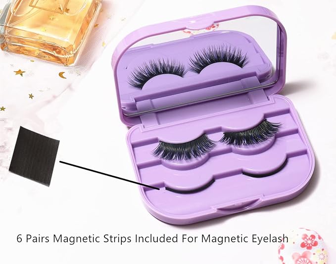 Eyelash Storage Case Organizer With Makeup Mirror Frame Box, Magnetic False Eyelashes Case False Eyelashes Packaging Travel Storage Box Eyelash Bag (Light Purple)