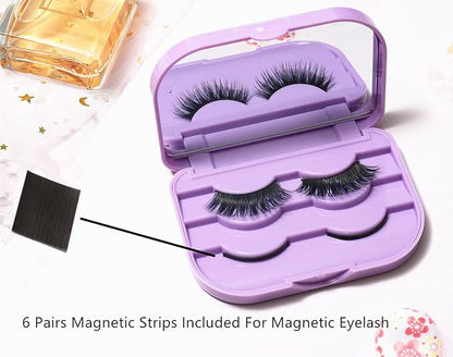 Eyelash Storage Case Organizer With Makeup Mirror Frame Box, Magnetic False Eyelashes Case False Eyelashes Packaging Travel Storage Box Eyelash Bag (Light Purple)