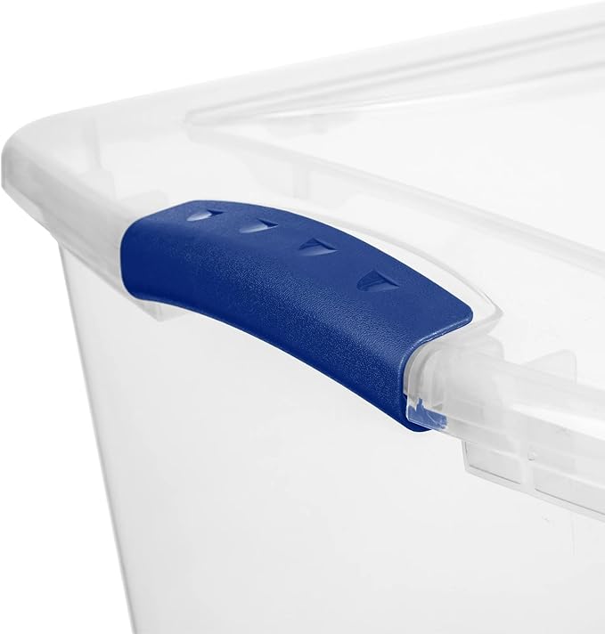 66-Quart Large Storage Bin - Clear Plastic Container with Blue Latch Lid, Airtight & Stackable Design for Garage, Basement or Pantry Organization, Heavy Duty BPA-Free (6 pack)