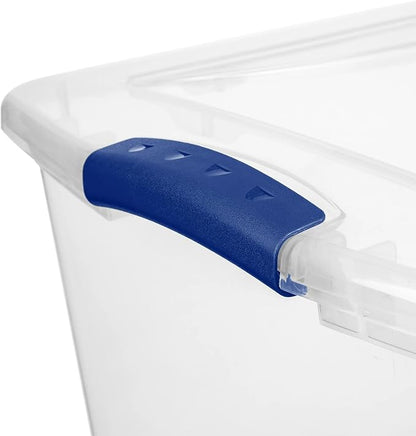 66-Quart Large Storage Bin - Clear Plastic Container with Blue Latch Lid, Airtight & Stackable Design for Garage, Basement or Pantry Organization, Heavy Duty BPA-Free (6 pack)
