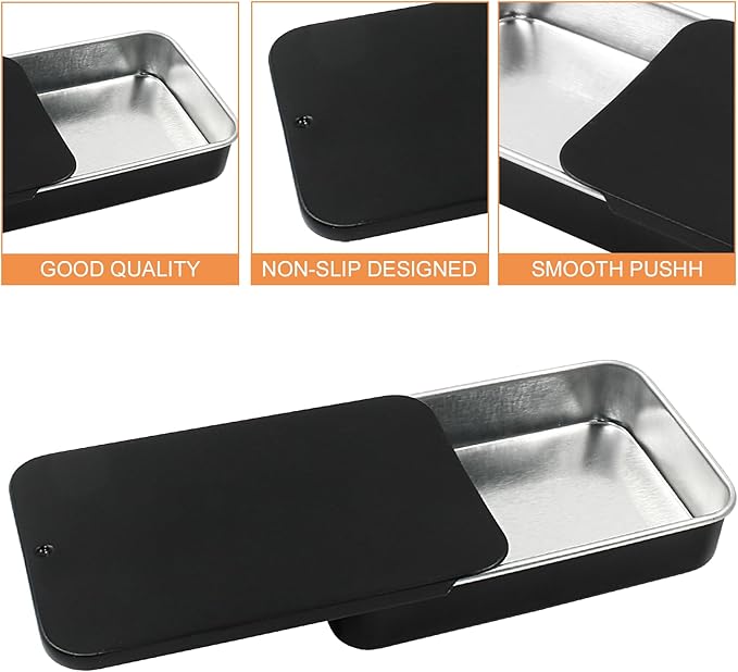 10 Pcs Black Metal Tin Container Slide Lid, 3.14" x 1.97" x 0.63" Metal Tin Container Slide Top for DIY Pills, Solid Perfumes, Lip Balms, Cards and Herbs