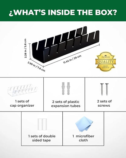 Acrylic Cap Organizer for Baseball Caps – Wall Mounted Hat Rack Holder for 7 Hats, Hat Stand Display, Closet & Wall Storage with Screws or Adhesive – Black