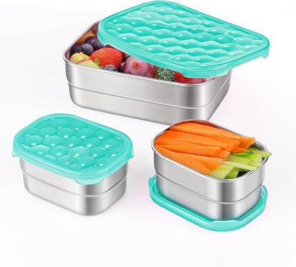 Tanjiae Small Stainless Steel Lunch Containers for Kids | Leak Proof Food Containers with Silicone Lids - Perfect Metal Food Containers with Lids for Kids School and Toddler Daycare (25oz+8oz*2)