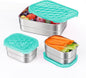 Tanjiae Small Stainless Steel Lunch Containers for Kids | Leak Proof Food Containers with Silicone Lids - Perfect Metal Food Containers with Lids for Kids School and Toddler Daycare (25oz+8oz*2)