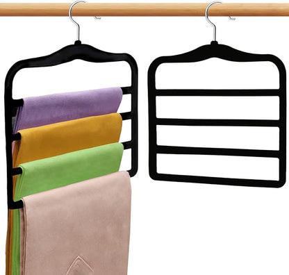 Closet Organizers and Storage, 2 Pack Pants-Hanger-Space-Saving, Velvet Clothes Organization Jeans Trousers Scarf Hangers for Pant-Rack, College-Dorm-Room Essentials for Students Girls Boys Guys