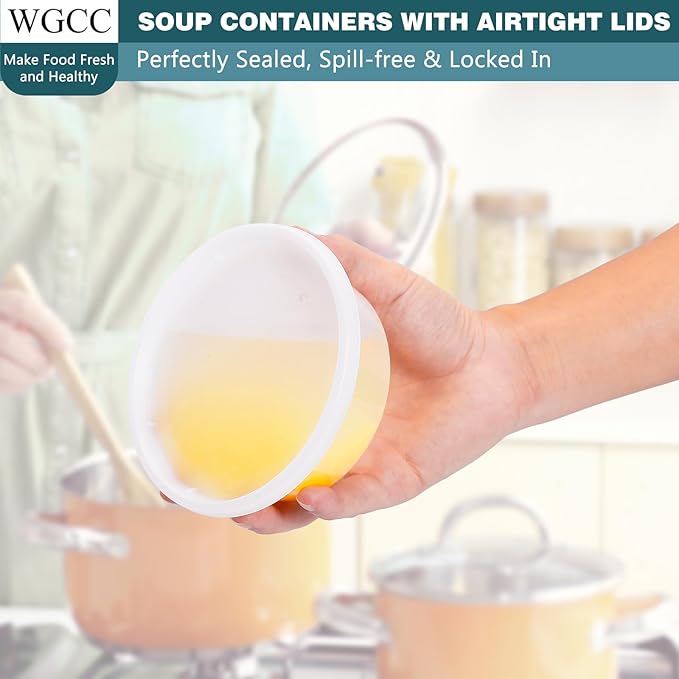 WGCC Deli Containers with Lids 8oz- Disposable Soup Containers with Lids 48 Sets - Plastic Container with Lid, Food Container with Leakproof, BPA Free/Microwave/Freezer/Dishwasher Safe