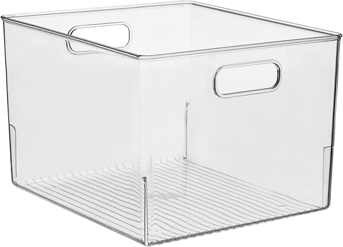 iDesign Storage Bin with Handles for Kitchen, Bathroom, or Home Office, Set of 2, Clear, Made in USA
