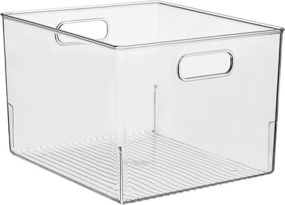 iDesign Storage Bin with Handles for Kitchen, Bathroom, or Home Office, Set of 2, Clear, Made in USA
