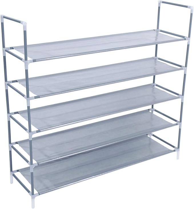 Savins Simple Assembly 5 Tiers Non-woven Fabric Shoe Rack with Handle Gray
