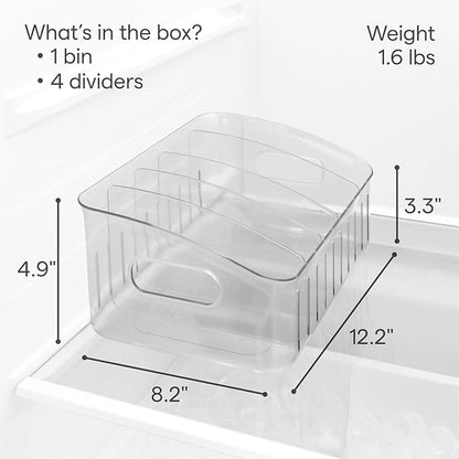 YouCopia FreezeUp Freezer Bin 12", BPA-Free Fridge Organizer with Adjustable Dividers and Handle for Frozen Food and Leftovers