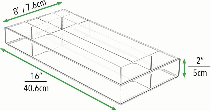 mDesign Plastic Divided Makeup Organizer Holder Tray for Bathroom Drawer, Vanity, Countertop Storage - Cosmetic Organization Holds Palettes, Brushes, Accessories - Lumiere Collection - Clear