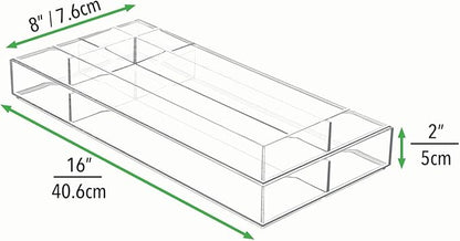 mDesign Plastic Divided Makeup Organizer Holder Tray for Bathroom Drawer, Vanity, Countertop Storage - Cosmetic Organization Holds Palettes, Brushes, Accessories - Lumiere Collection - Clear