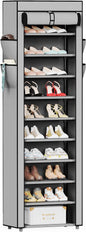Mavivegue Shoe Rack with Cover, 10 Tier Tall Shoe Organizer for 18-22 Pairs of Shoes, Shoe Storage Organizer for Entryway, Closet, Garage, Grey, S