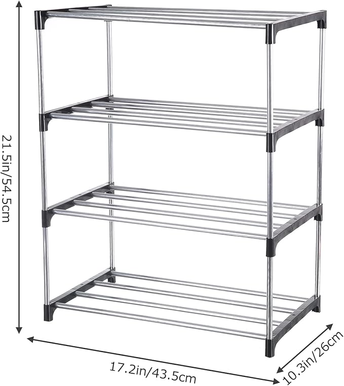 Small Shoe Rack, Narrow Stackable Shoe Shelf Organizer for Entryway, Doorway and Bedroom Closet (4-Tier, Black)