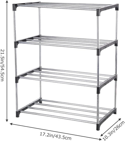 Small Shoe Rack, Narrow Stackable Shoe Shelf Organizer for Entryway, Doorway and Bedroom Closet (4-Tier, Black)