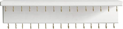SANY DAYO HOME Jewelry Organizer with 30 Hooks and Cosmetics Shelf, 15 x 3 x 4 inches Wall Mounted Rustic Pine Wood Holder for Necklaces and Bracelets, Suitable for Kids and Adults (Retro White)