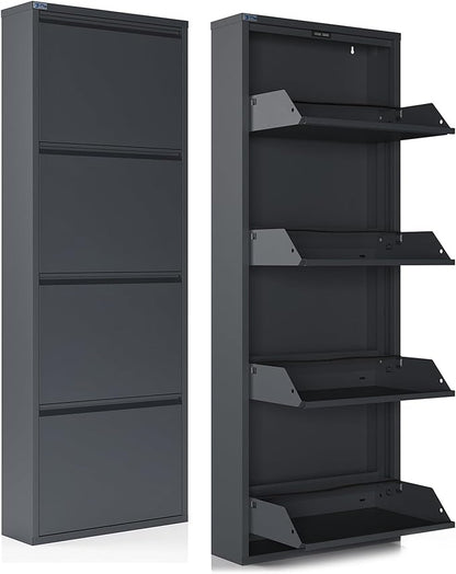 CEHA 4 Tier Metal Shoe Cabinet with Cover, Durable Shoe Storage Organizer for Entryway, Space Saving Shoe Shelf Closet, 5.91" x 53.5" x 19.68", Anthracite