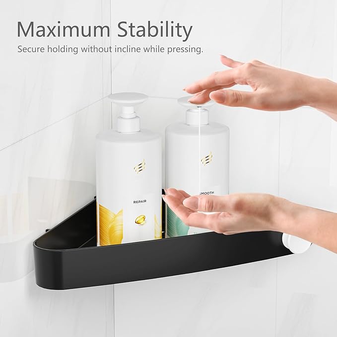 Sotfamily Plastic Shower Caddy Corner (for 90° Only), 2 Pack Adhesive Corner Shower Shelves for Bathroom Organizers and Storage, Black