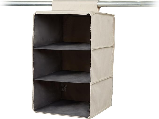 Covermates Keepsakes Hanging Closet Organizer – Heavy Duty Vertical Wardrobe Storage Shelves for Sweaters, Handbags, and Shoes – Acid-Free Interior Lining, Beige Heather