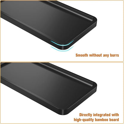 Bathroom Vanity Tray for Countertop - Bamboo Organizer Tray for Dresser Tops, Toilet, Perfume Small Decorative Tray Wood Tray for Home Decoration 11.81” L x 6.1” W x 0.79” H Black