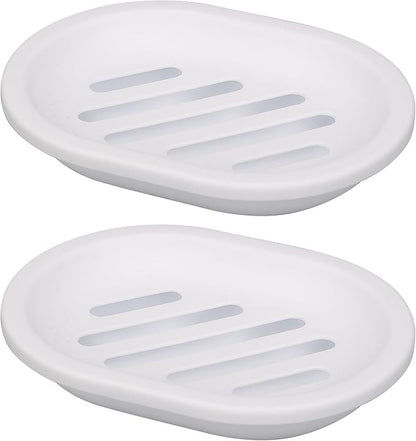 Topsky Soap Dish for Shower, 2pcs Soap Dishes Soap Savers for Bar Soap, Soap Bar Holder Shower with Drip Tray, Plastic Soap Holders with Drain for Kitchen Sink, Easy to Clean, Dry,White